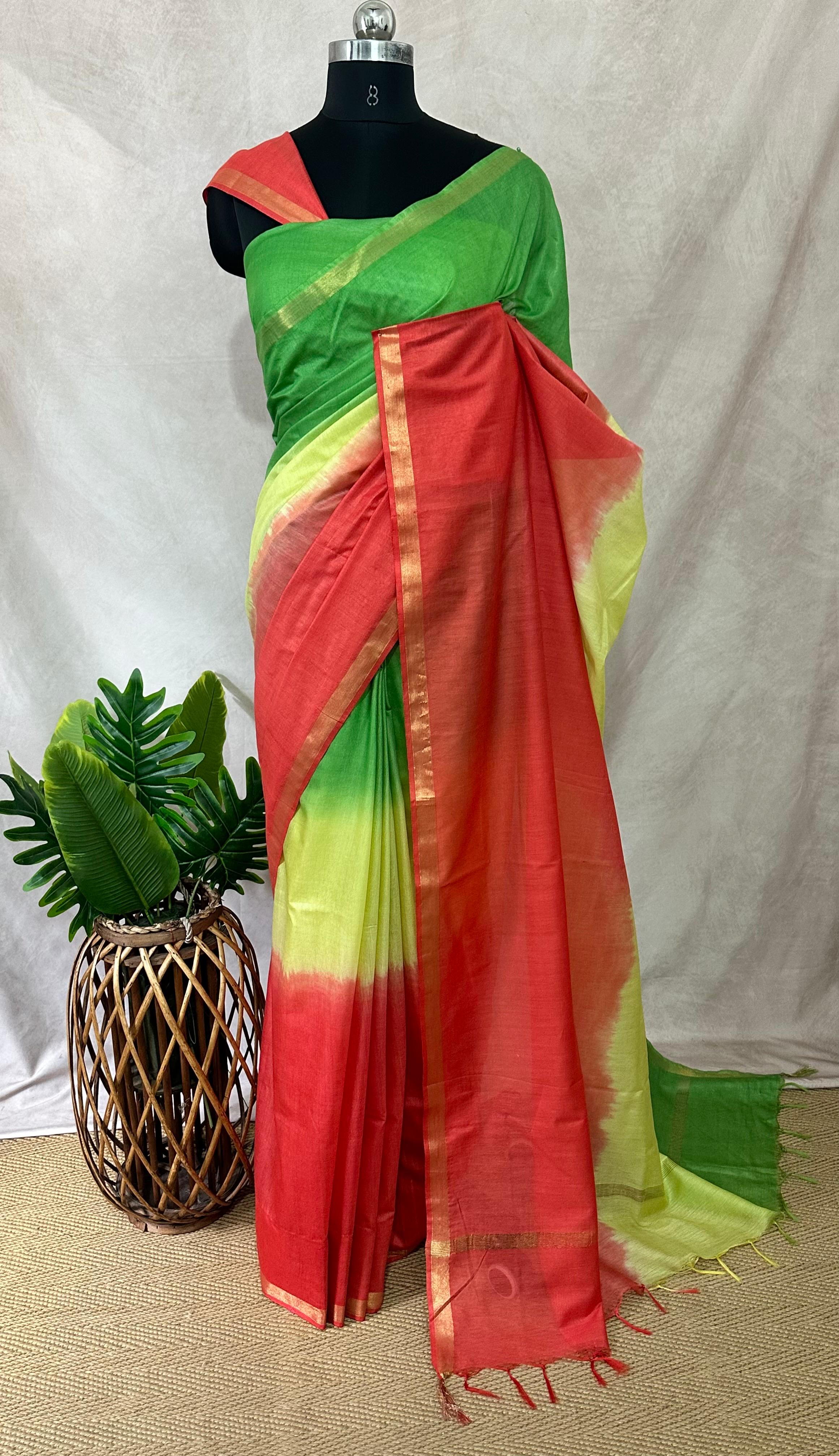 Chanderi cotton saree in ombre color
