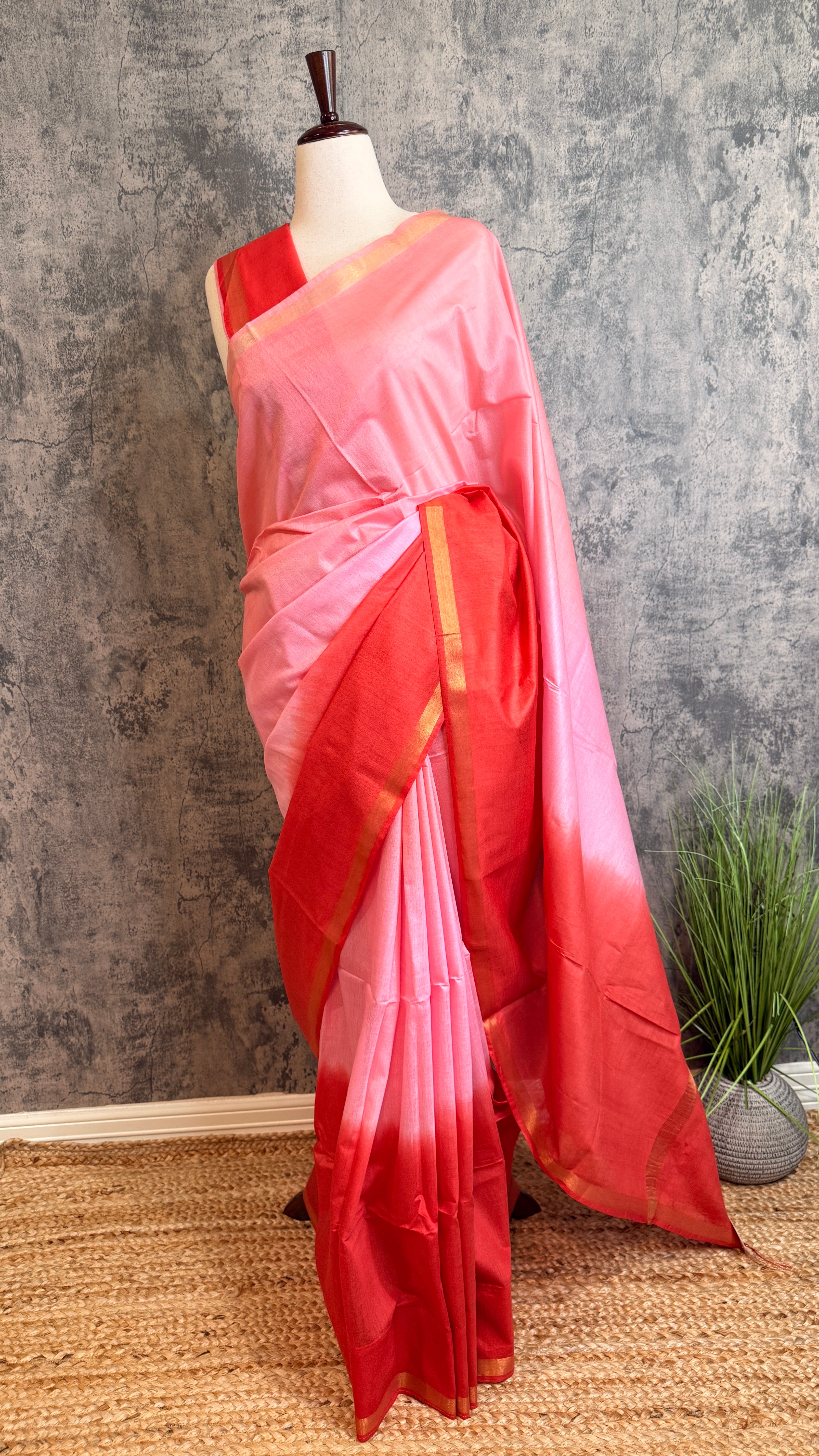 Chanderi cotton saree in ombre color