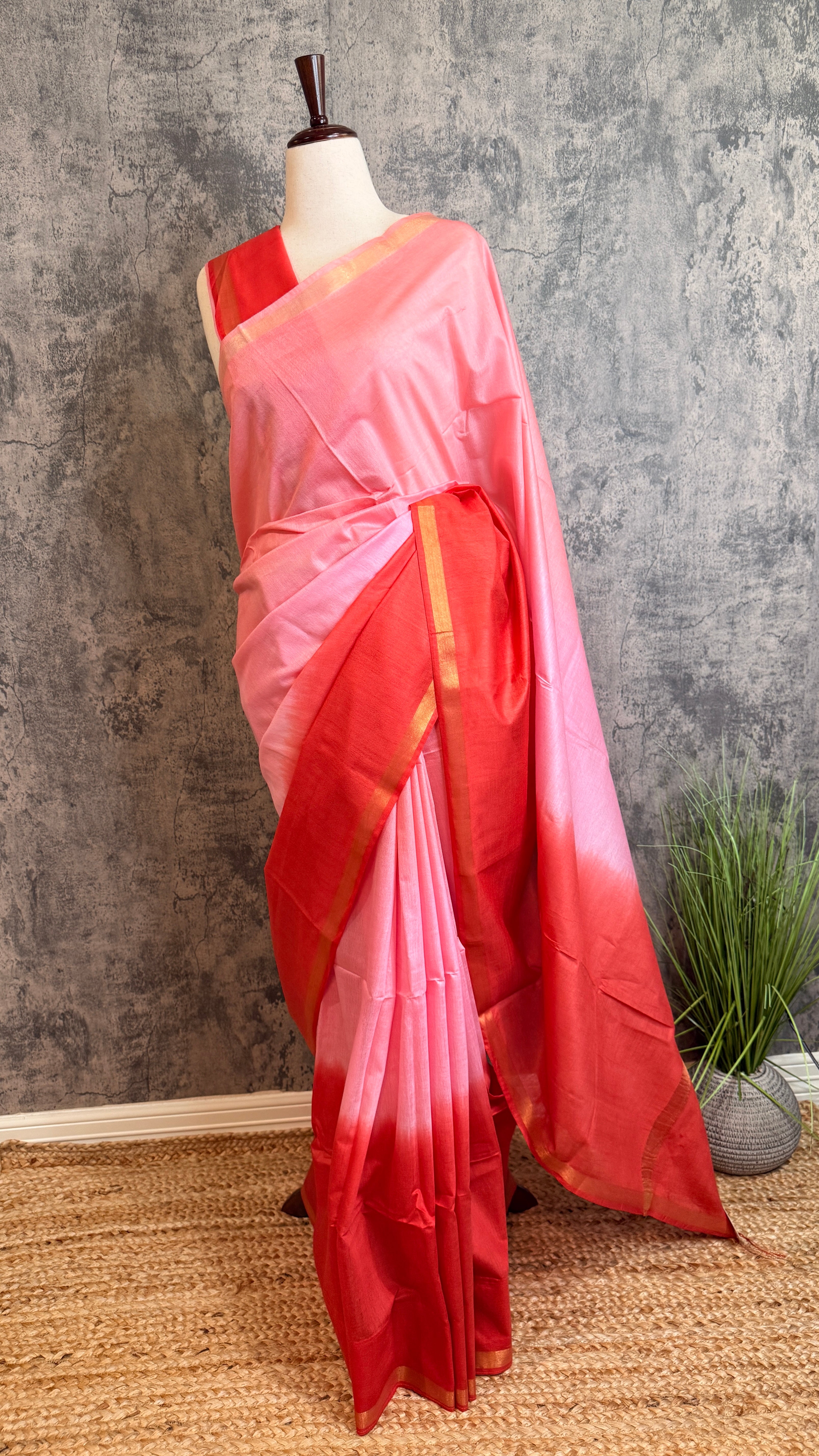 Chanderi cotton saree in ombre color