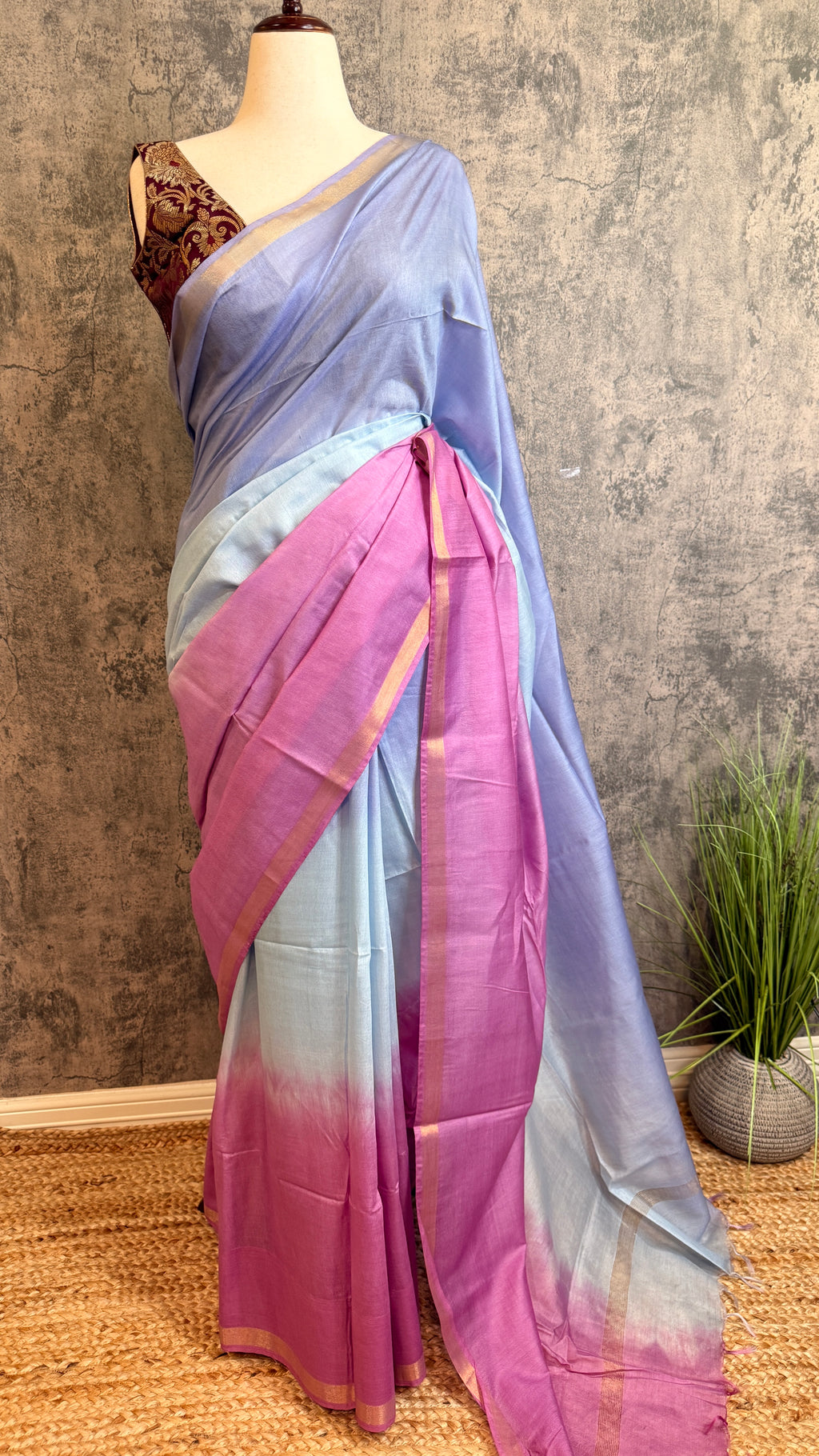 Chanderi cotton saree in ombre color