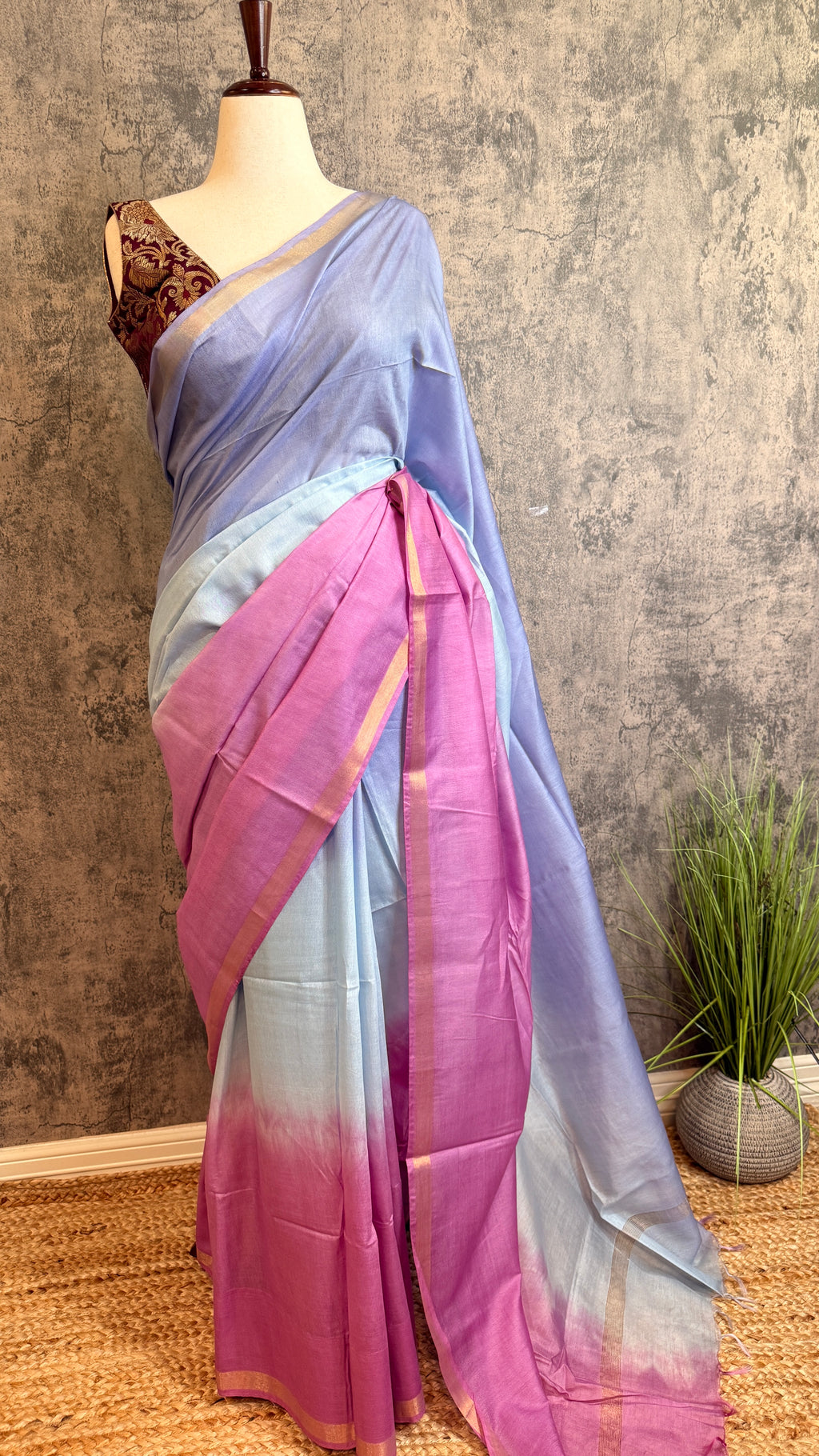 Chanderi cotton saree in ombre color