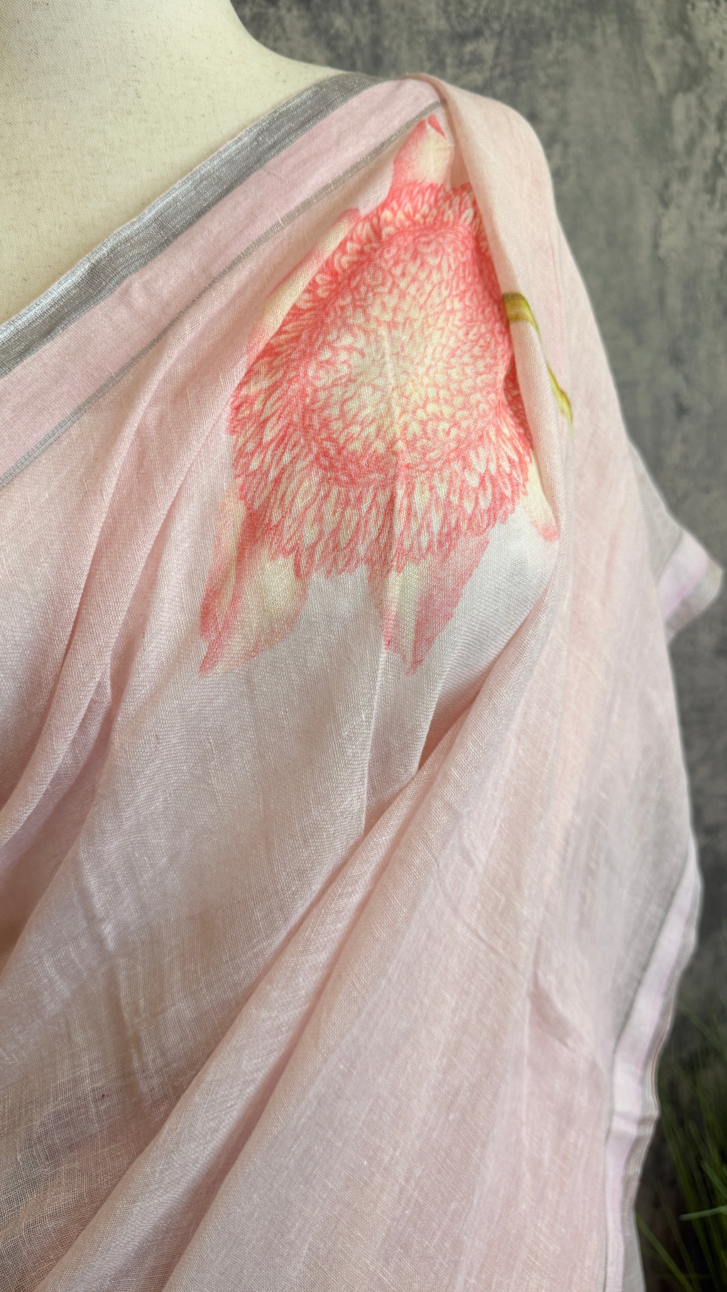Linen floral digital Printed saree , with BP