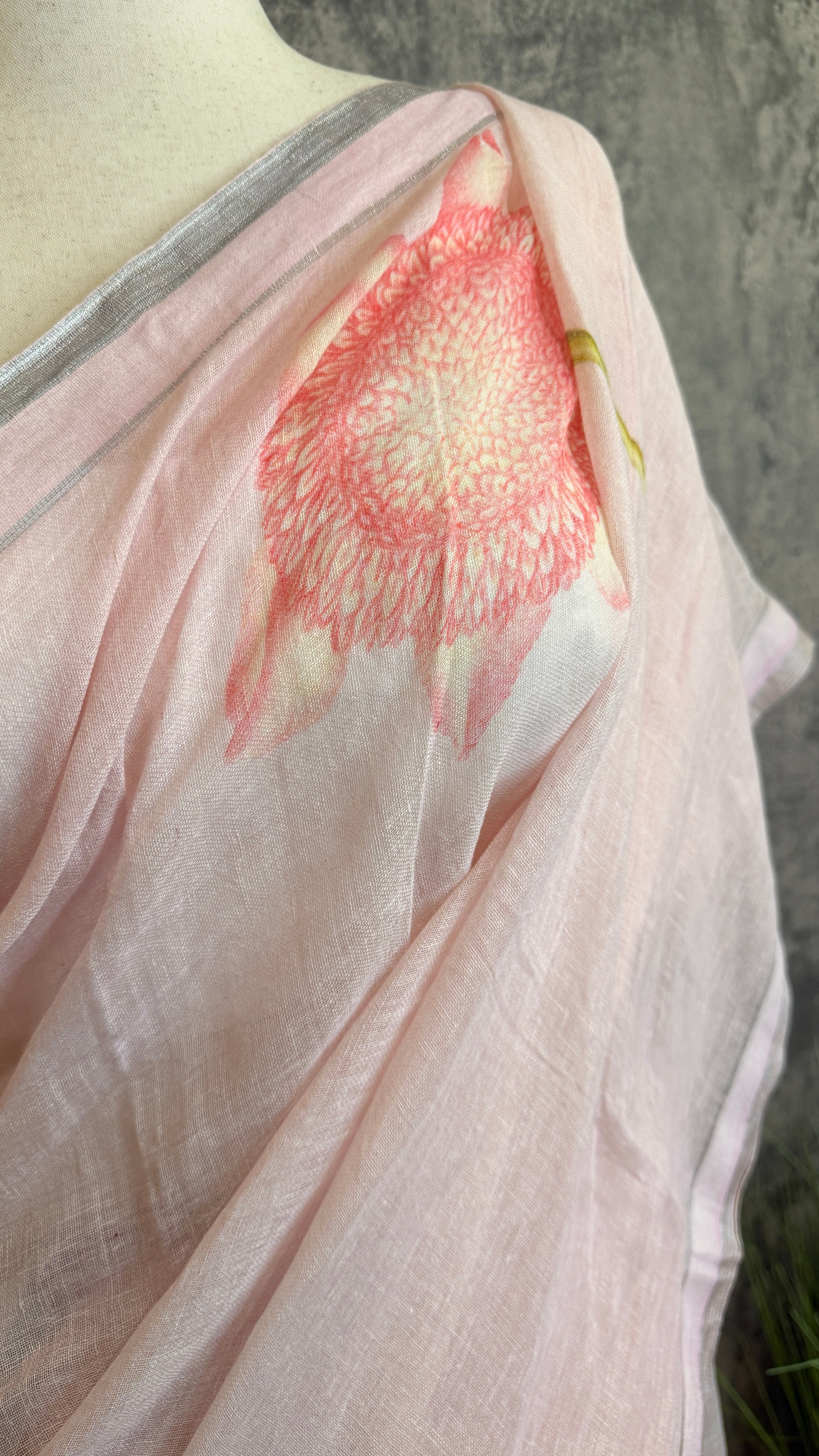 Linen floral digital Printed saree , with BP