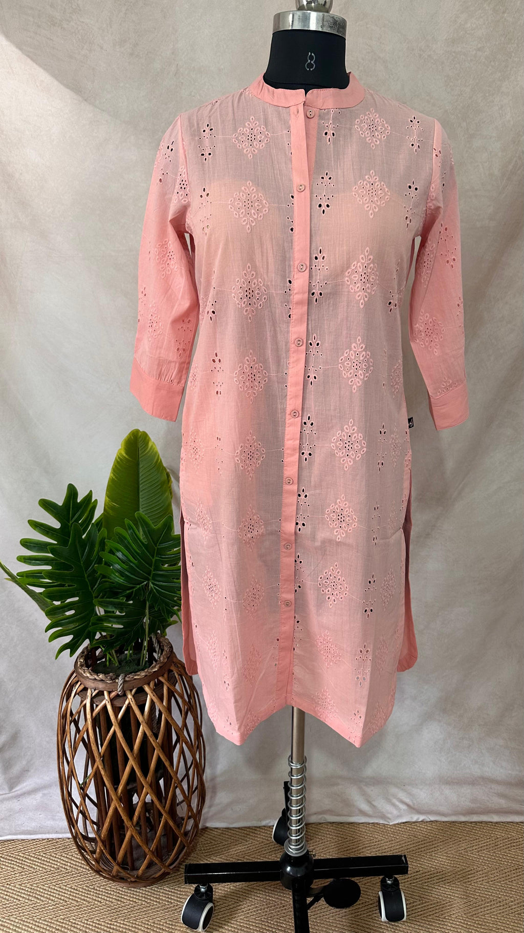 Peach cotton hakoba shirt dress/Kurti