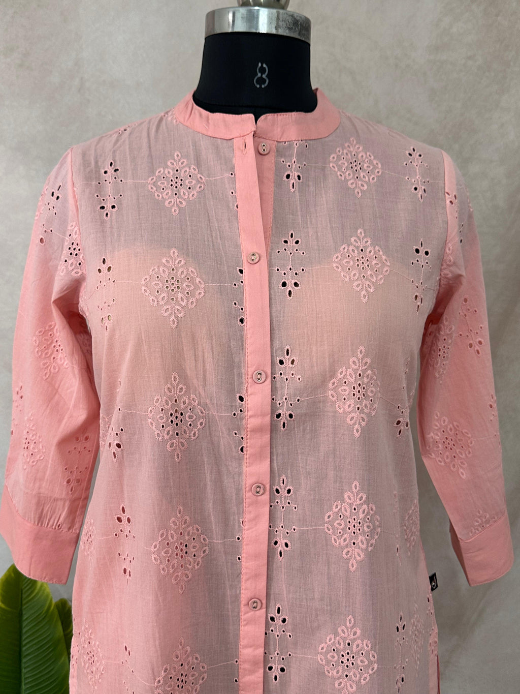 Peach cotton hakoba shirt dress/Kurti