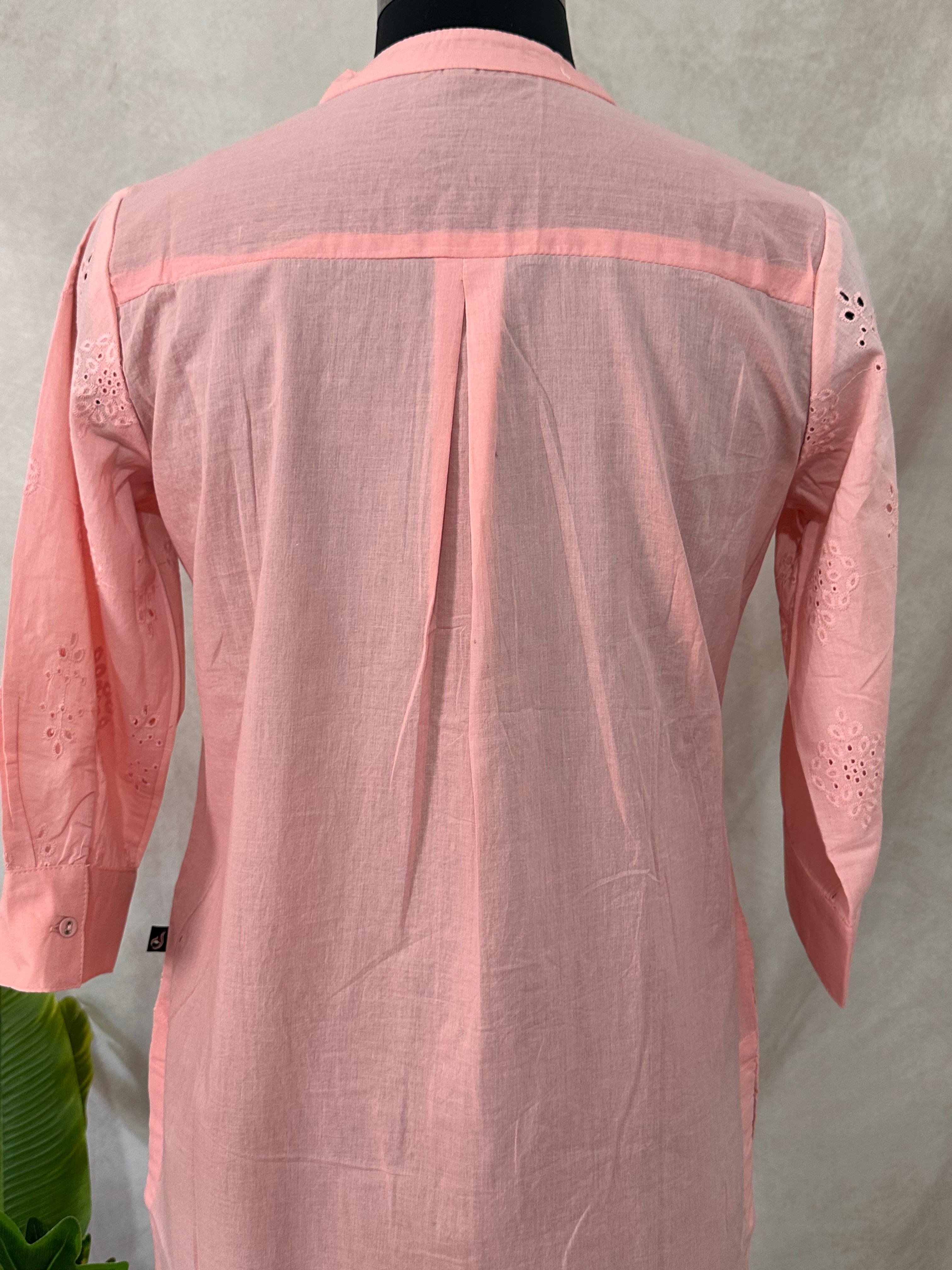 Peach cotton hakoba shirt dress/Kurti
