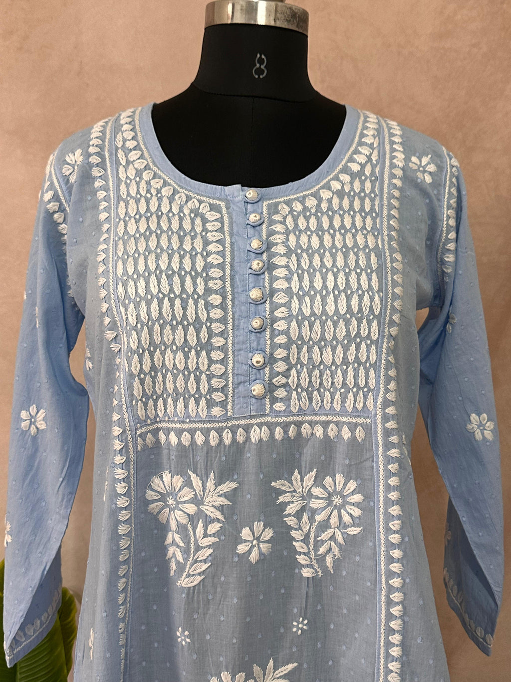 Light blue pure cotton kurti with chikankari work