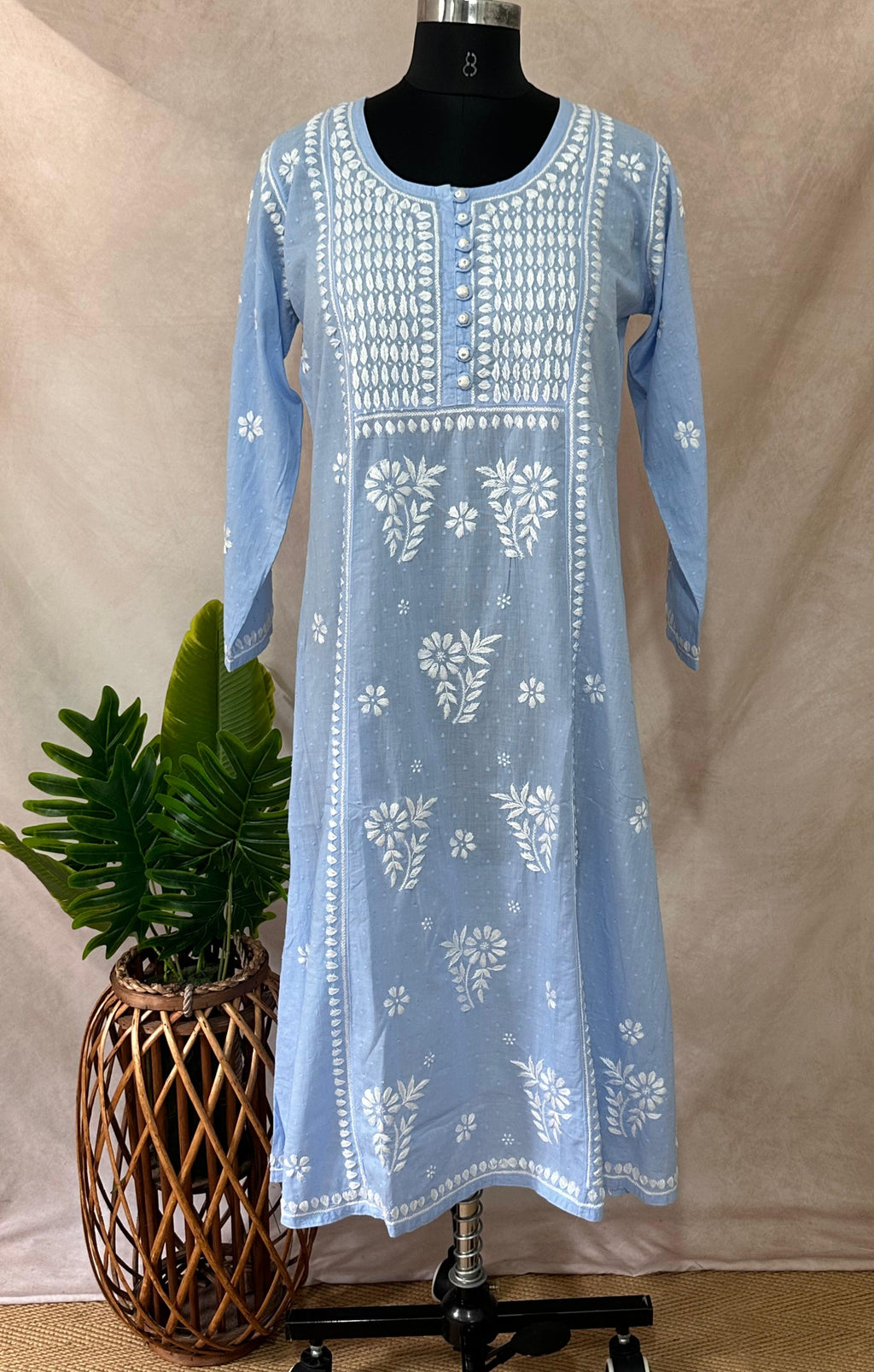 Light blue pure cotton kurti with chikankari work