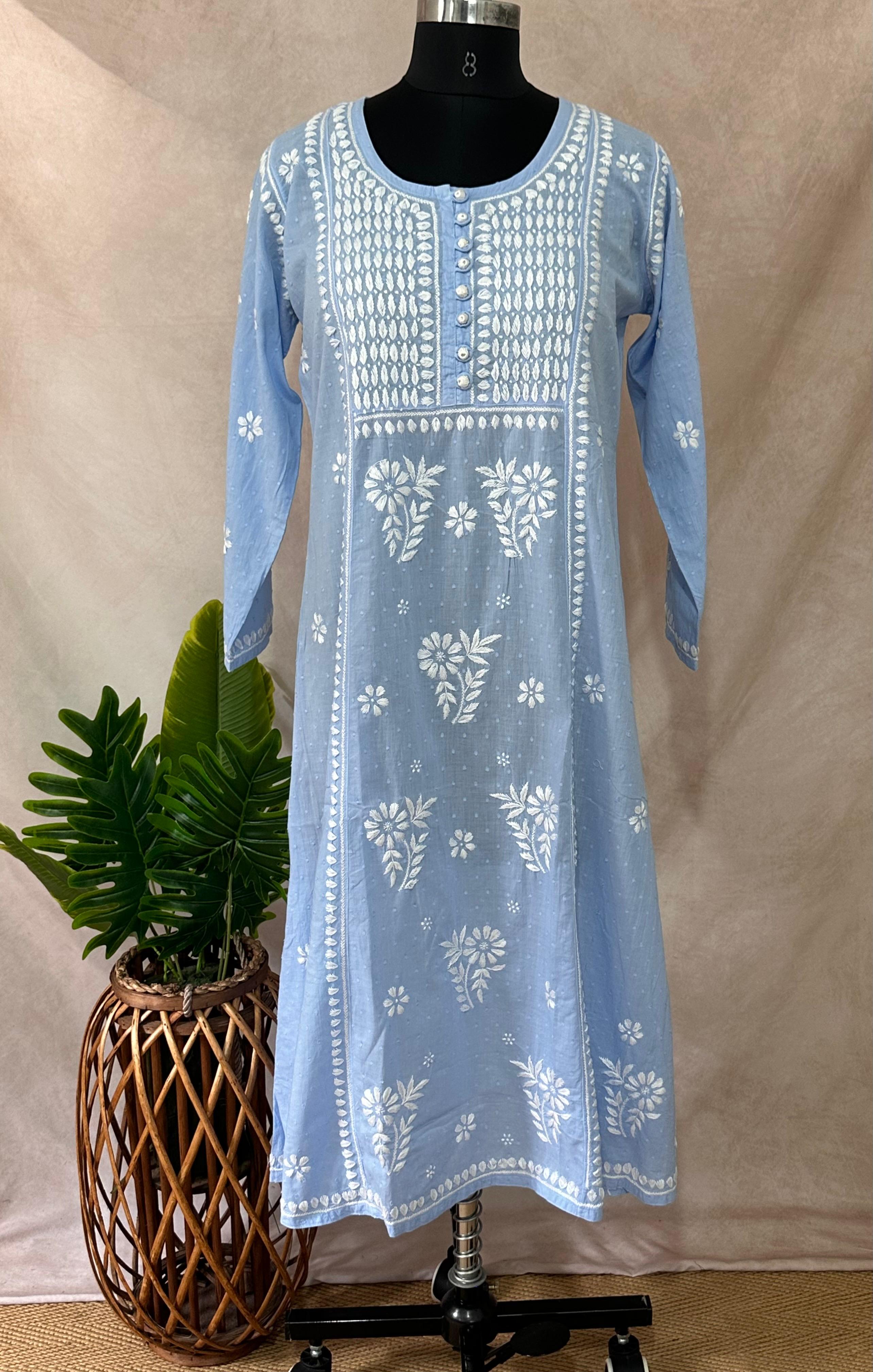 Light blue pure cotton kurti with chikankari work