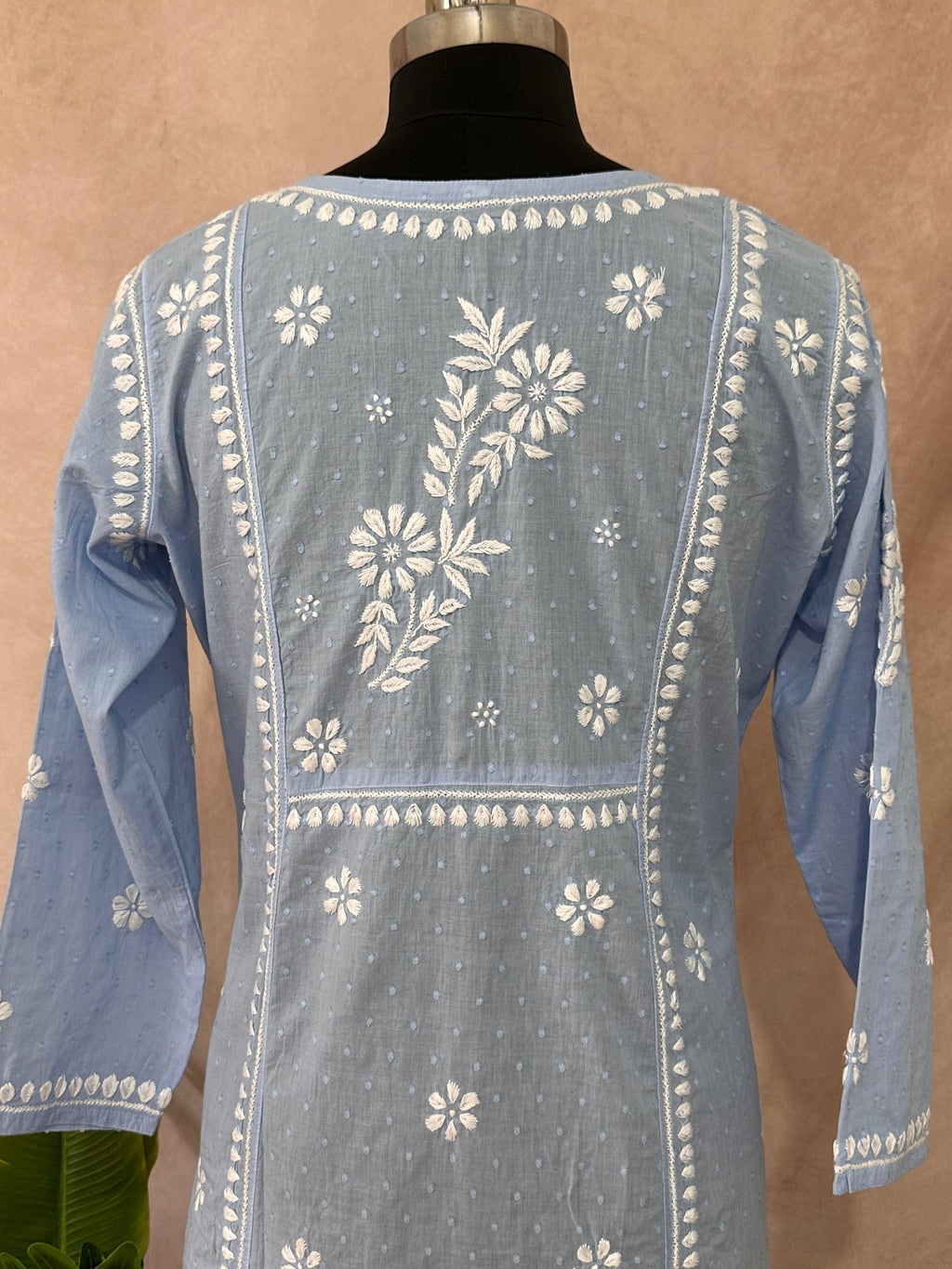 Light blue pure cotton kurti with chikankari work