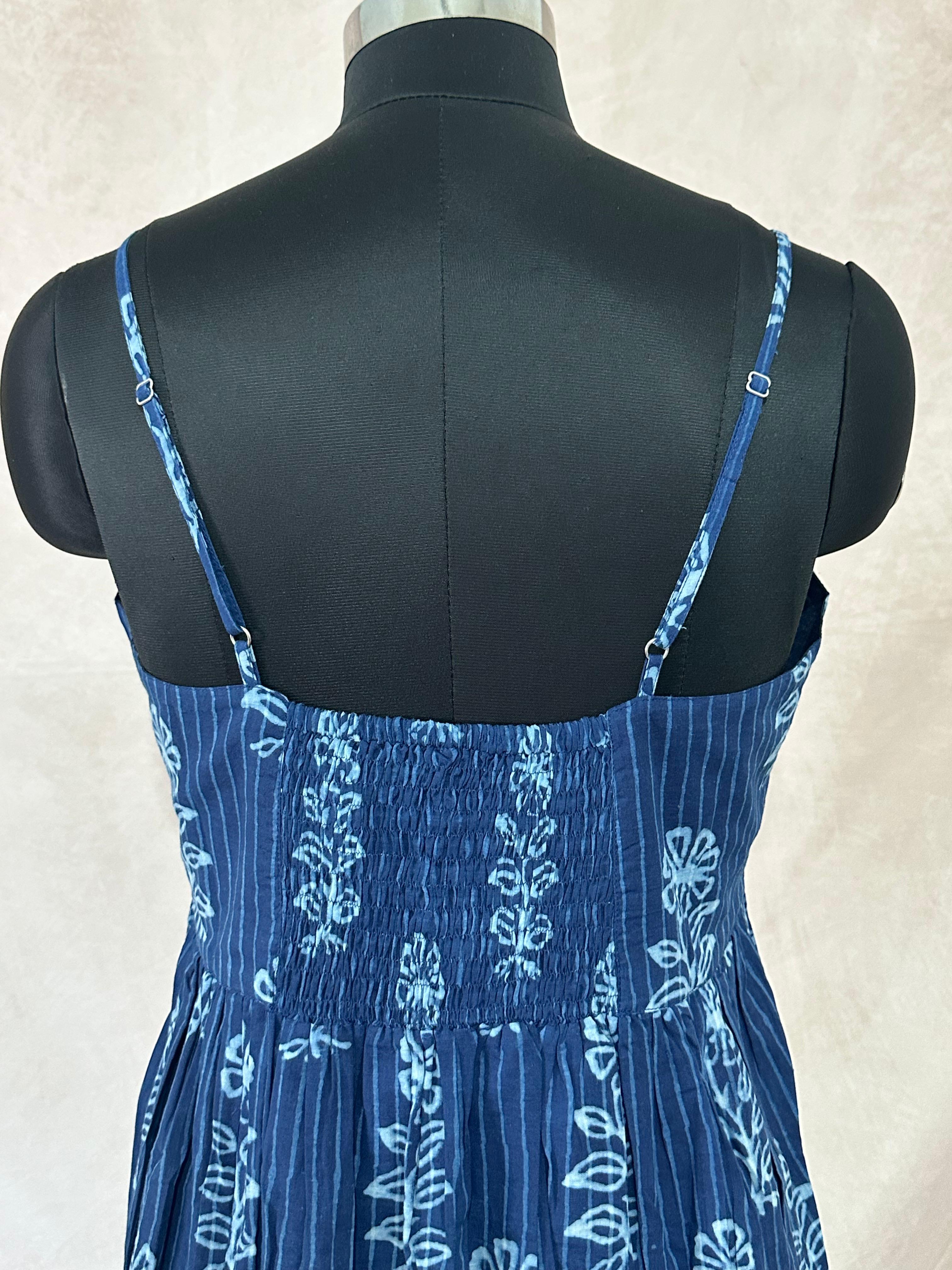 Indigo blue Pure cotton dress with handblock print