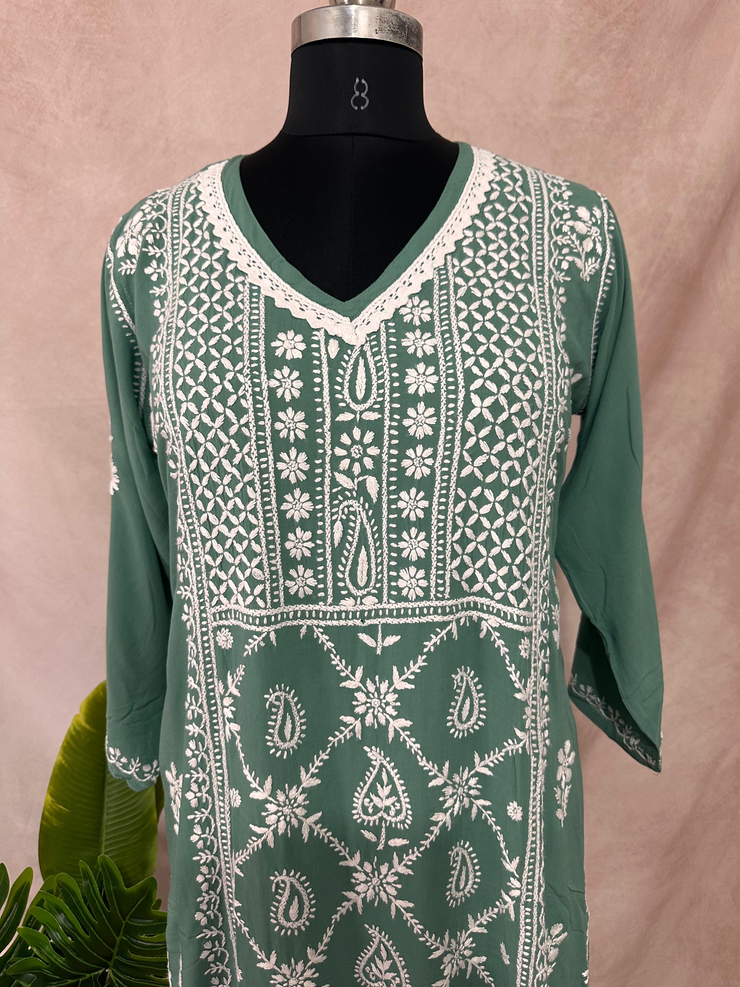 Modal cotton kurti with chikankari work and bottom