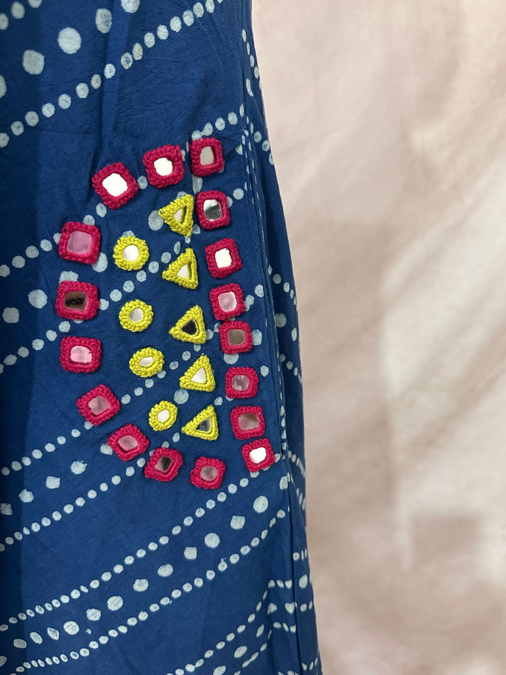 Hand block printed pure cotton dress with mirror work