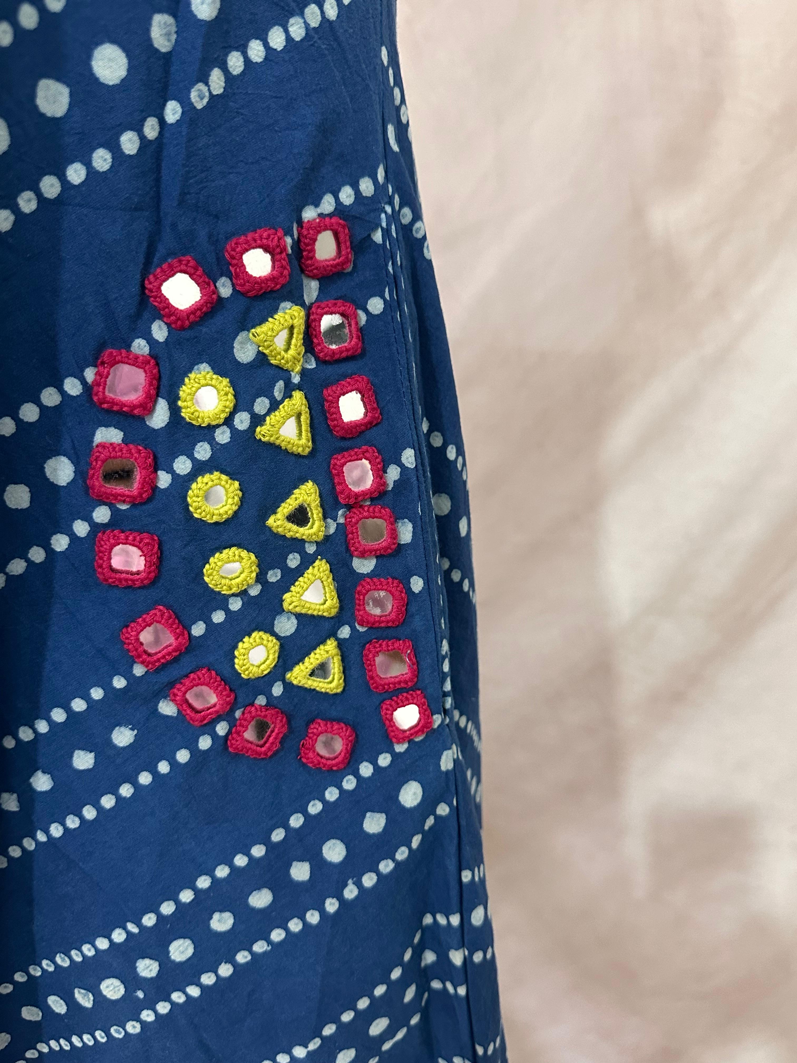 Hand block printed pure cotton dress with mirror work