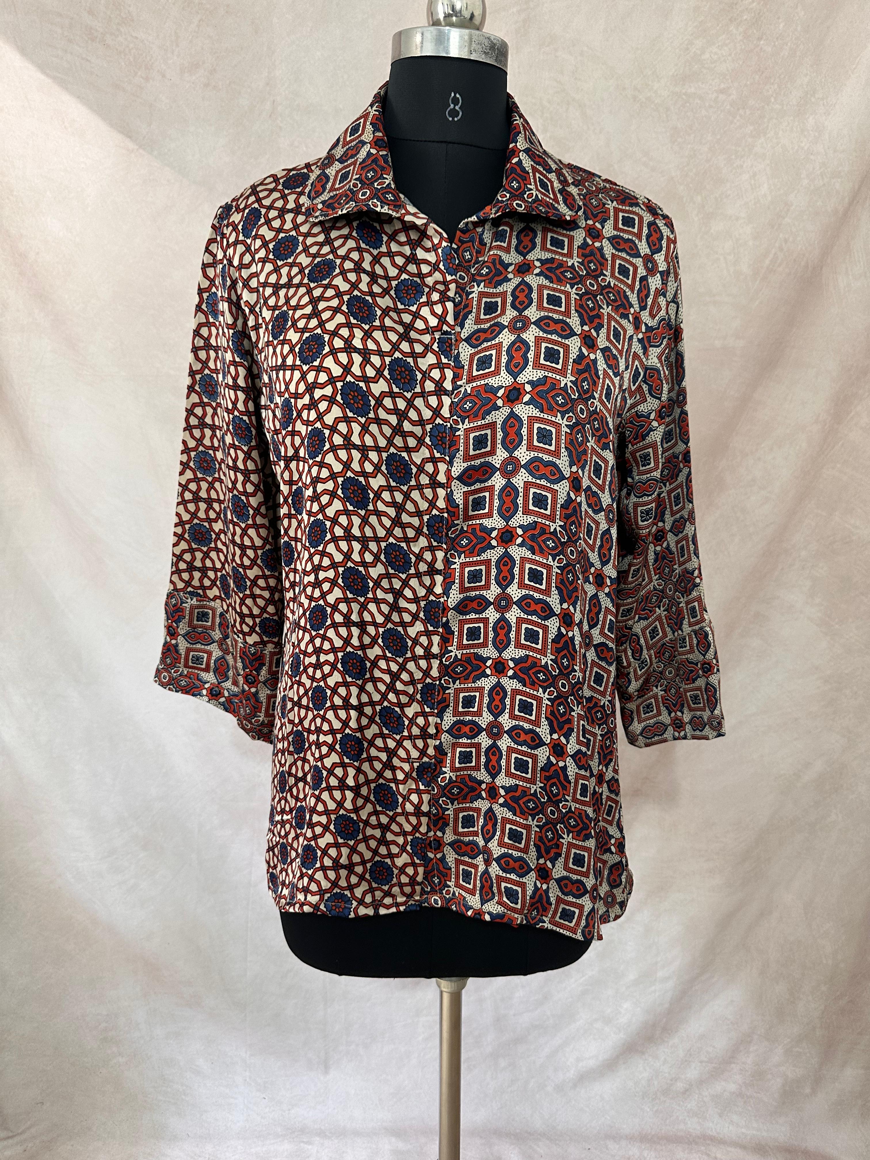 Pure Modal silk shirt with hand block print