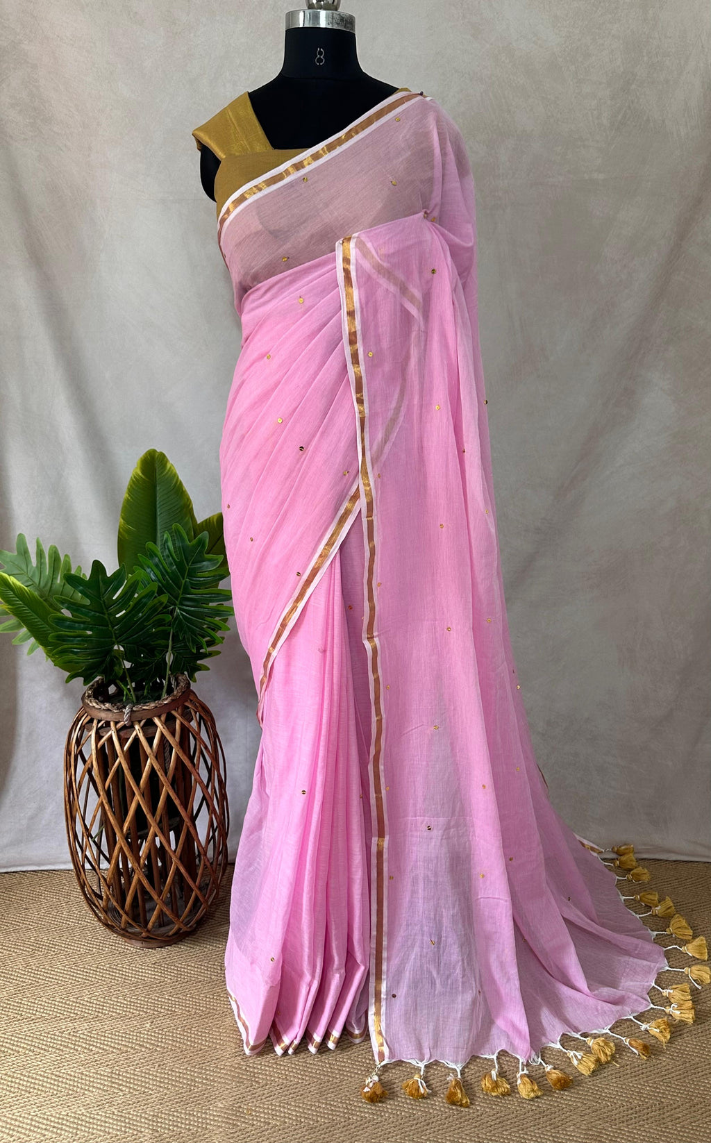 Pure mulcotton saree with sequins