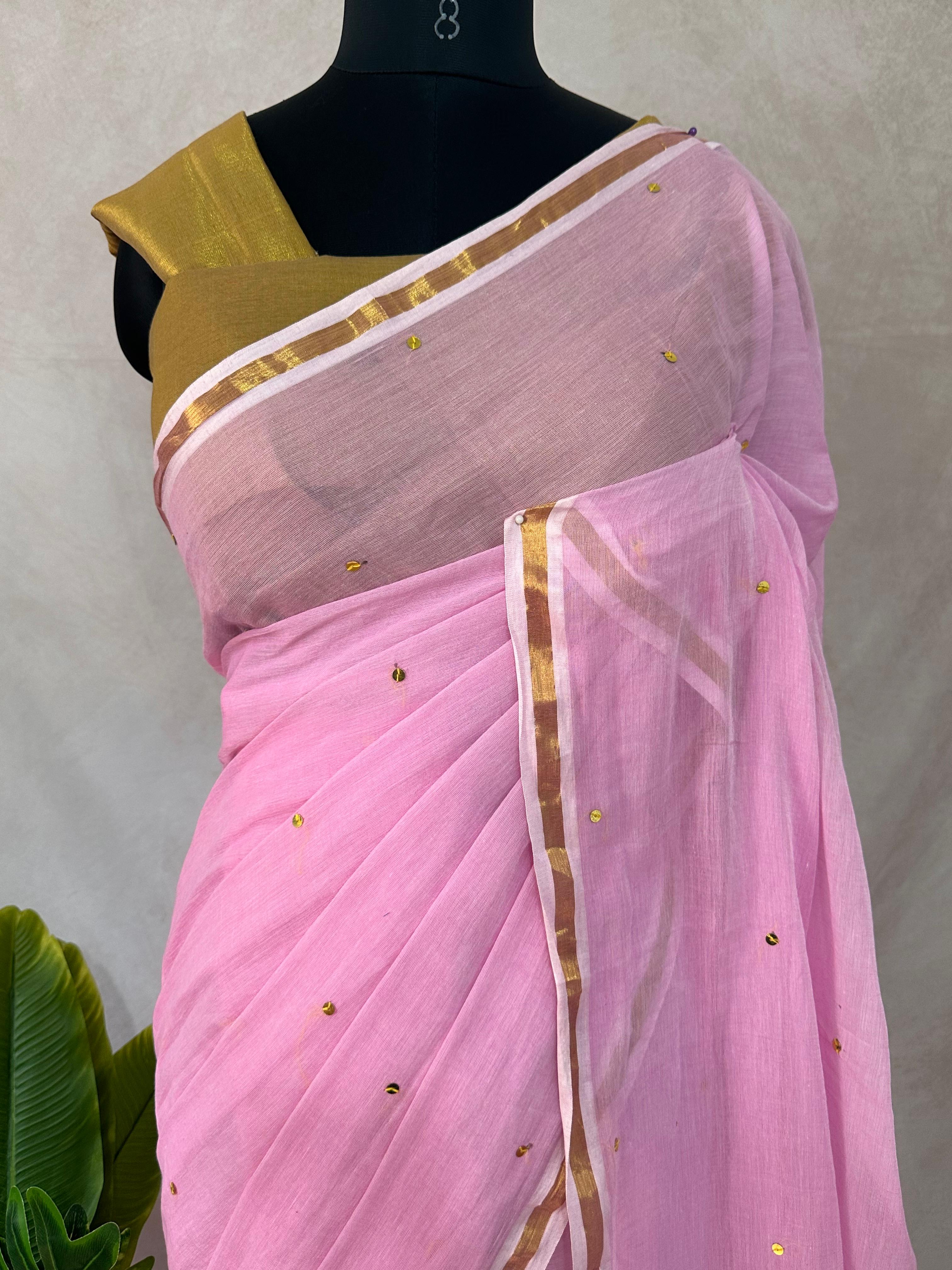 Pure mulcotton saree with sequins