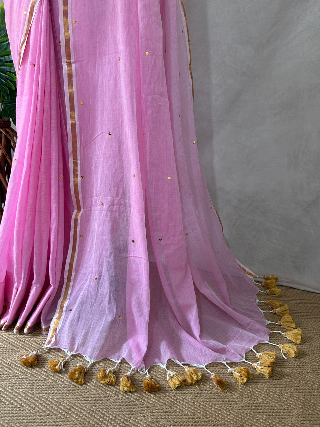 Pure mulcotton saree with sequins