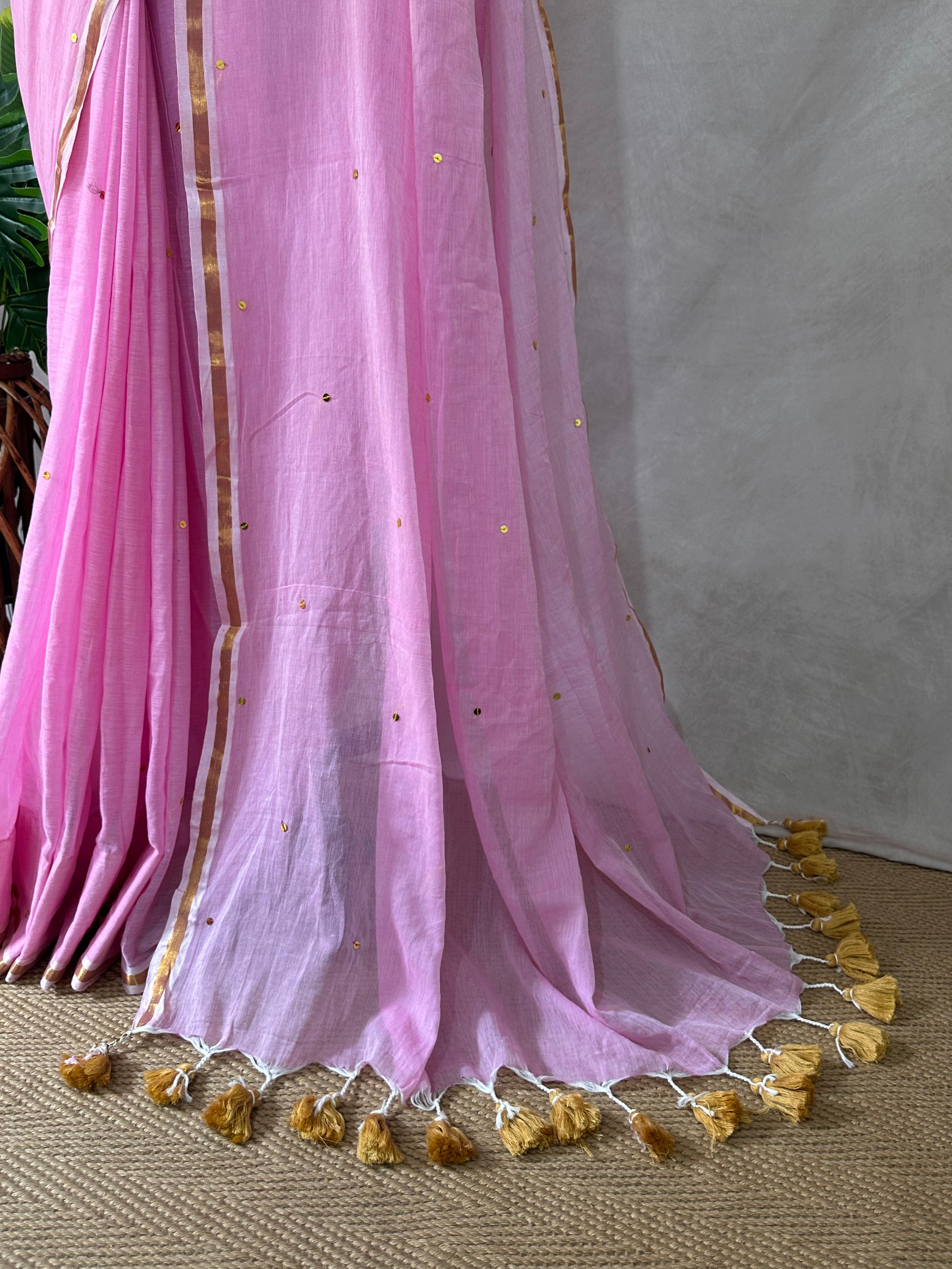 Pure mulcotton saree with sequins