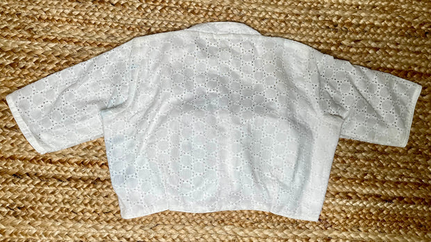 White cutwork blouse