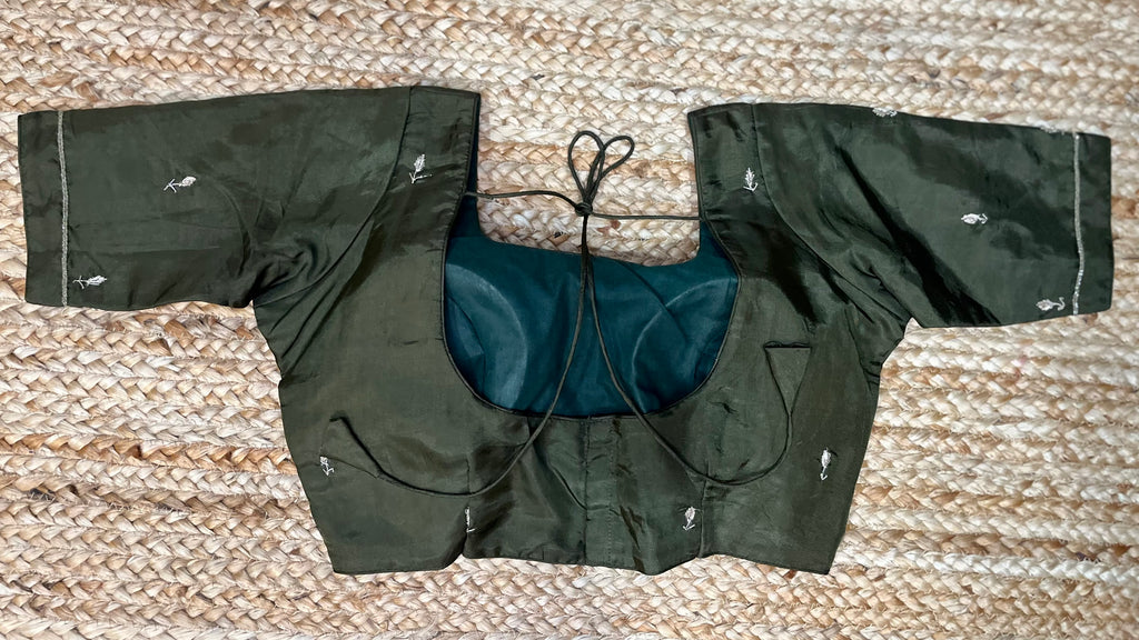 Olive green blouse with hand work