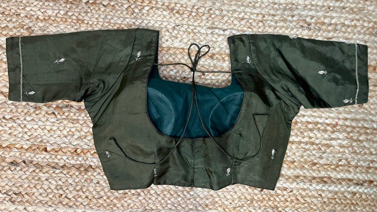 Olive green blouse with hand work