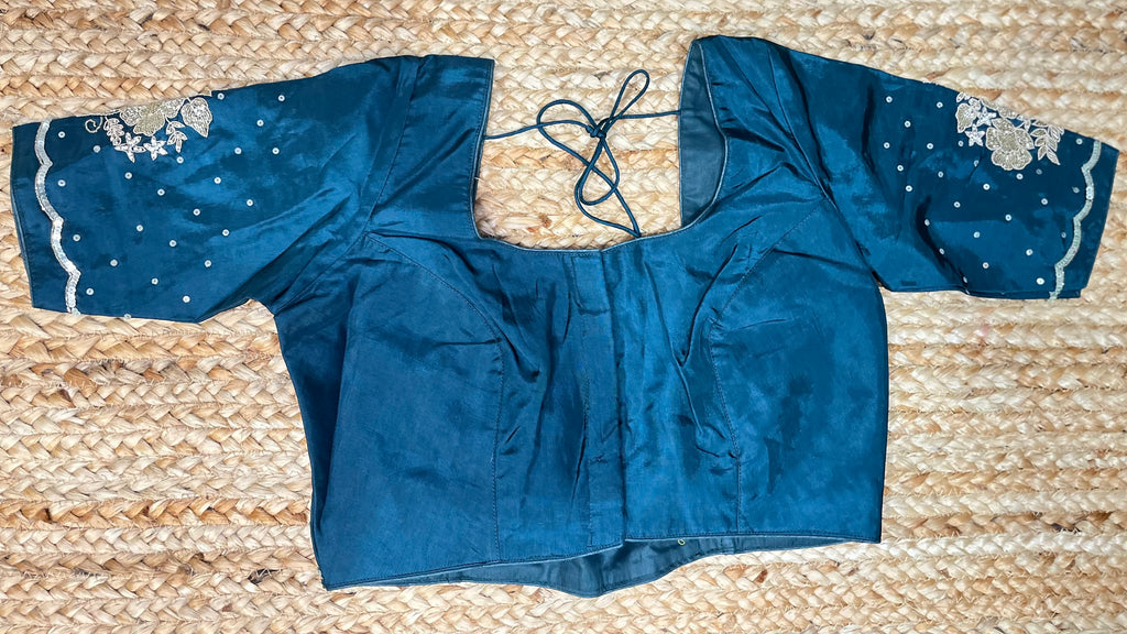 Peacock green blouse with hand work