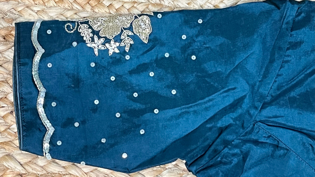 Peacock green blouse with hand work