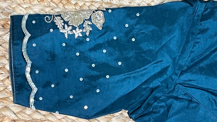 Peacock green blouse with hand work