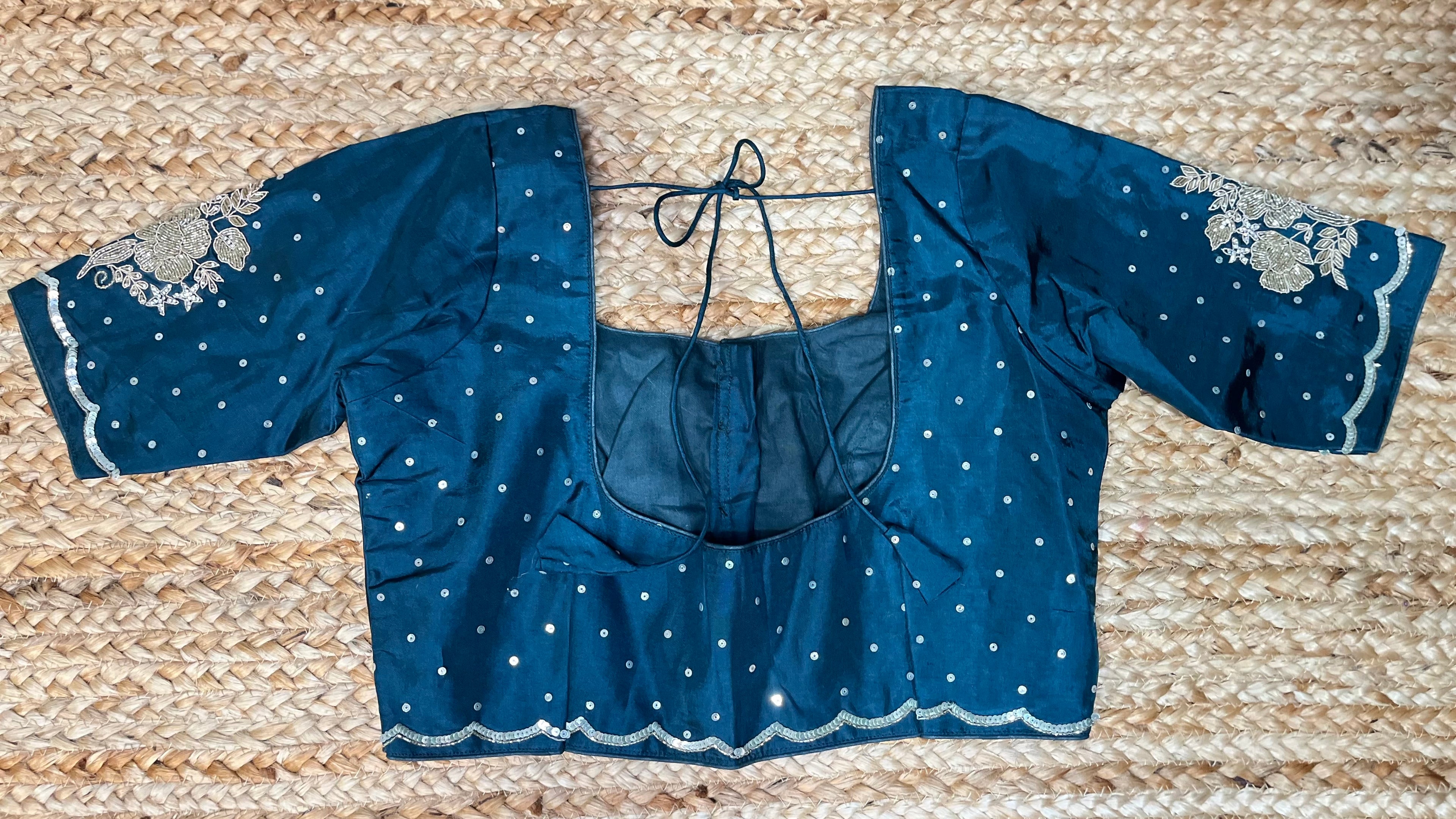 Peacock green blouse with hand work