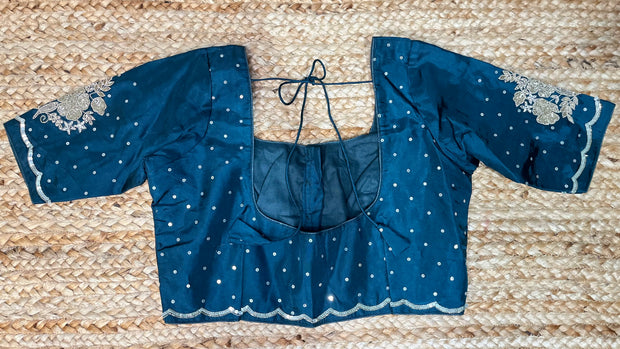 Peacock green blouse with hand work