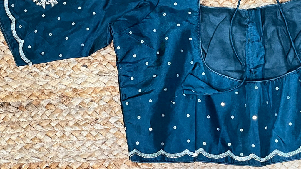 Peacock green blouse with hand work