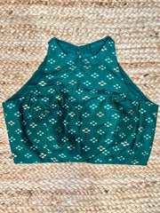 Green ikkat printed halterneck blouse