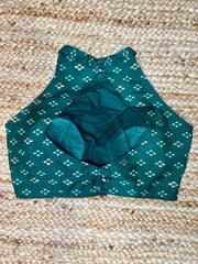 Green ikkat printed halterneck blouse