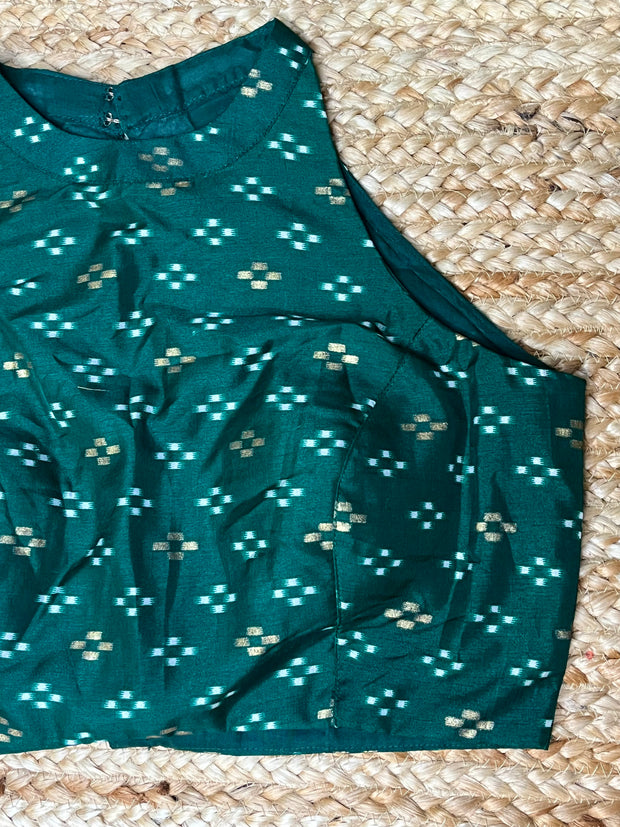 Green ikkat printed halterneck blouse