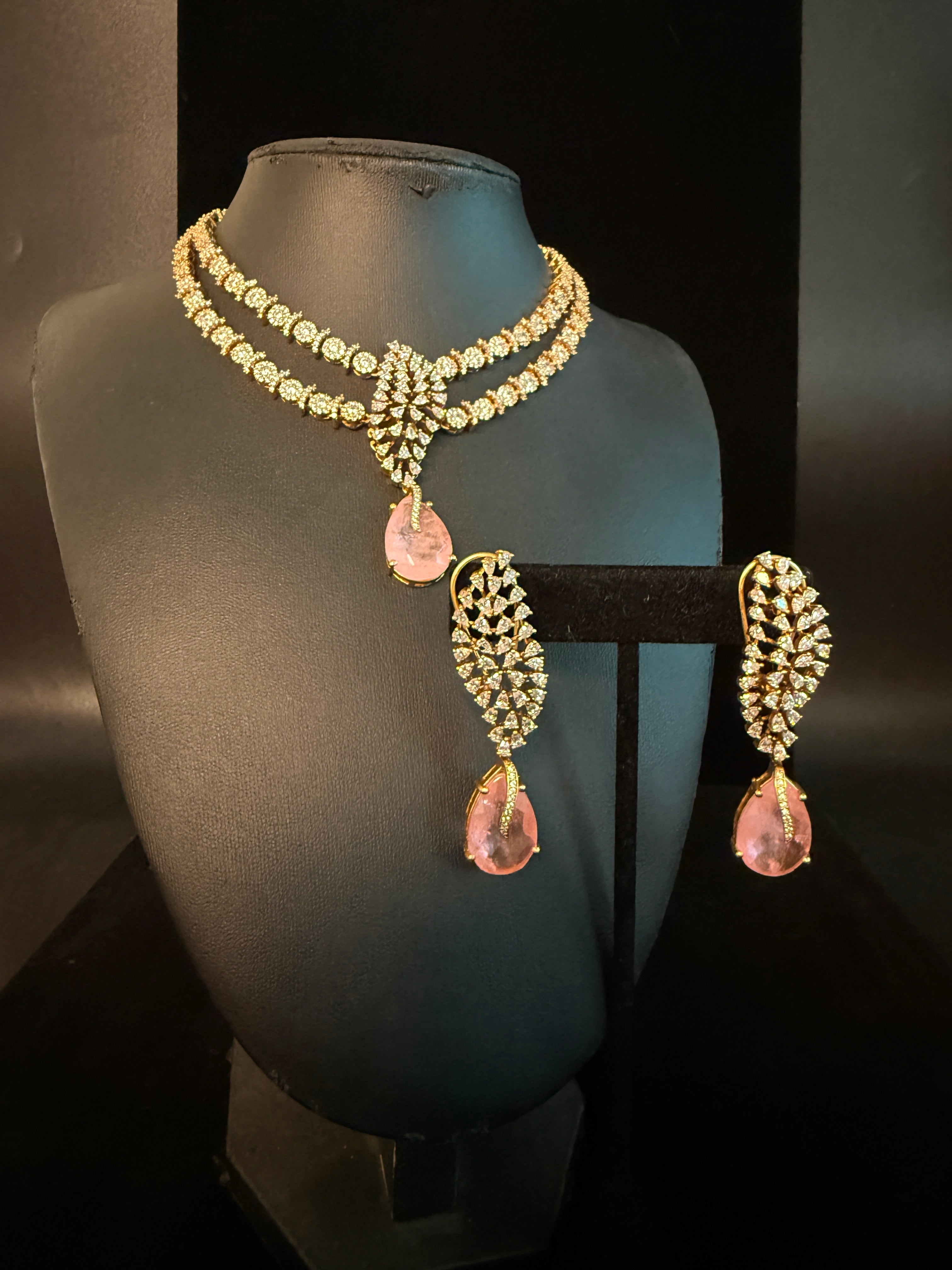 Moissonite necklace with white and Pink stone