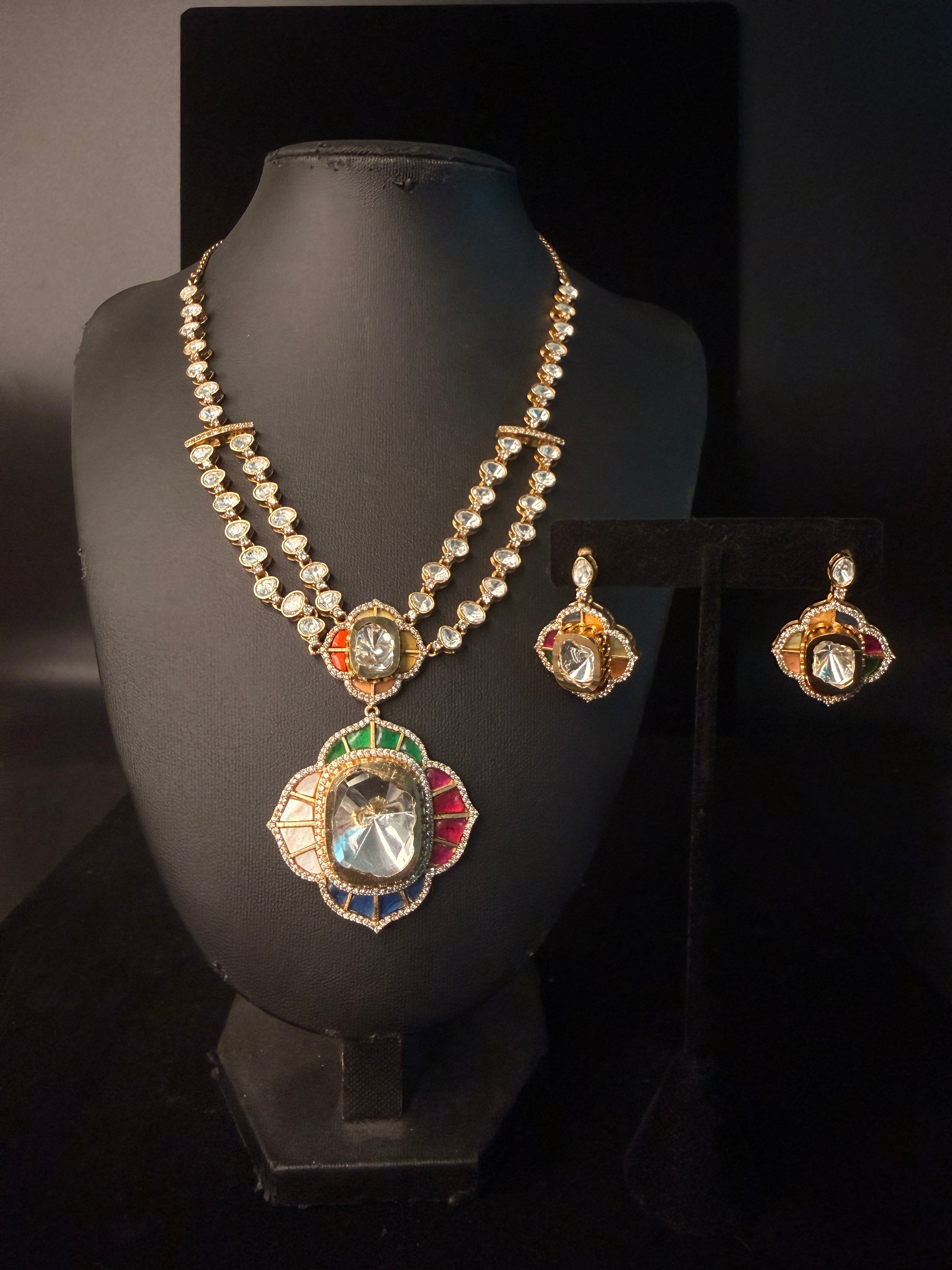 hand made Jadau and kundan necklace with earring