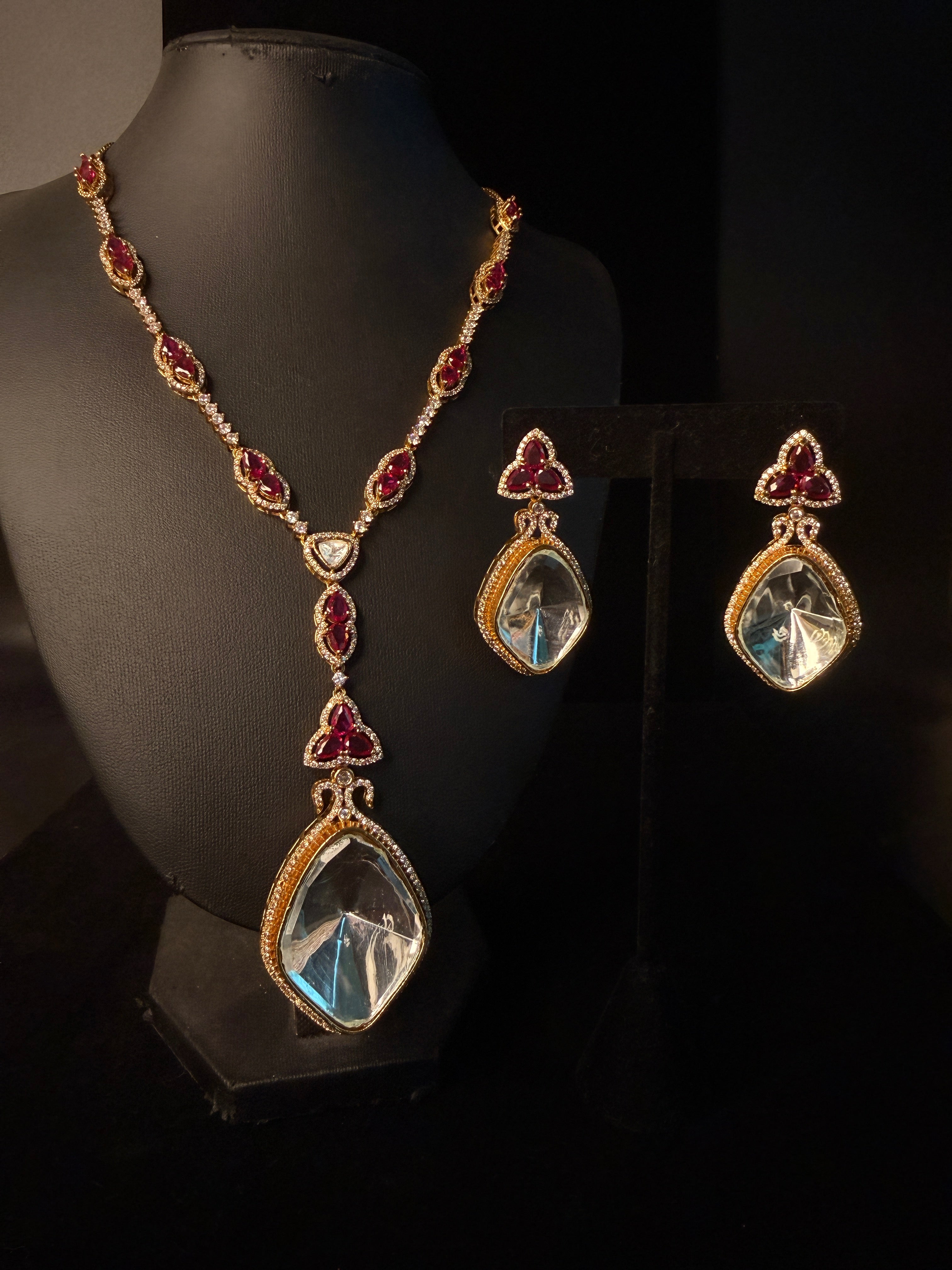 Moissonite necklace with white and red stone