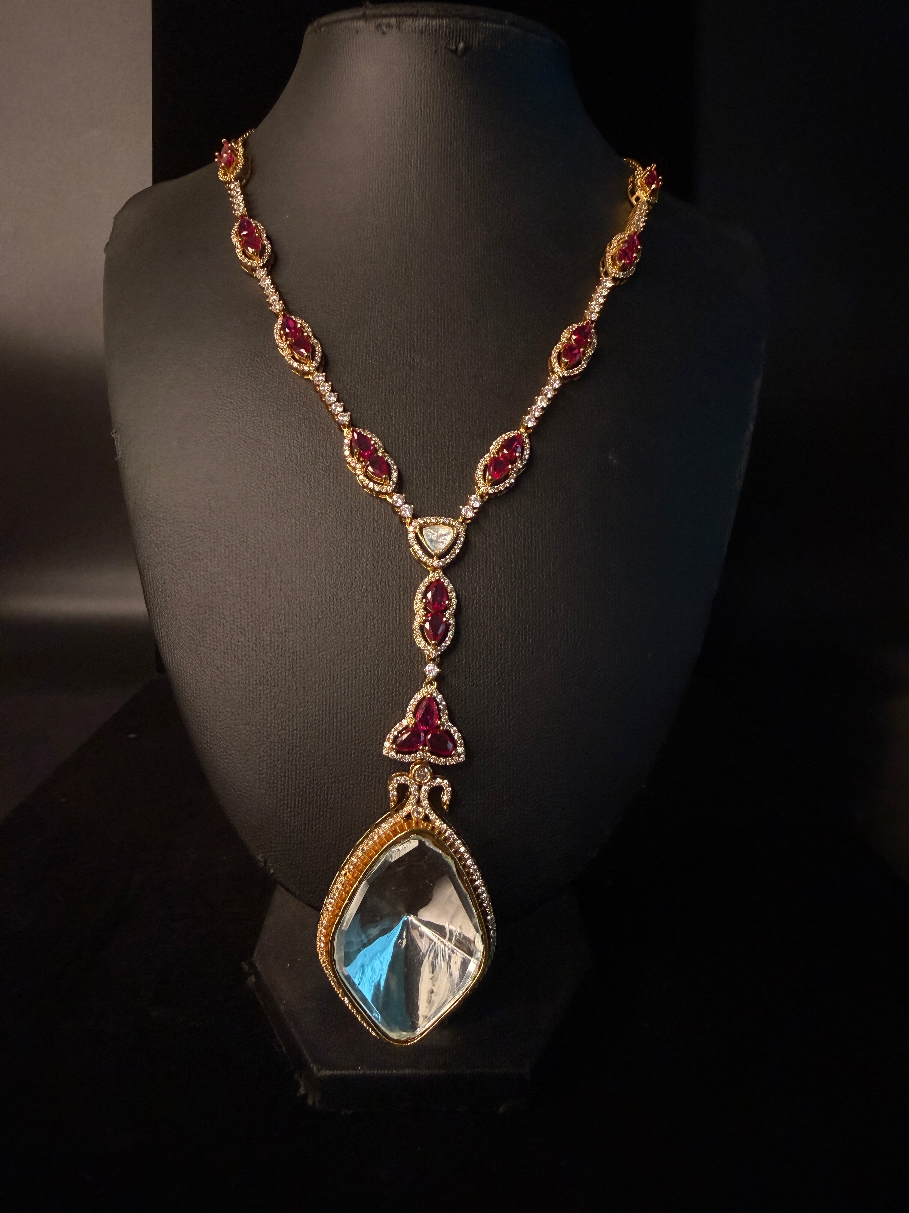 Moissonite necklace with white and red stone