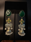 Dual tone Jhumka with Mint Green stone