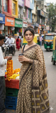 Vanaspati Ajrakh cotton sarees with hand block print with natural dye