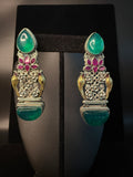 Dual tone earring with Green stone
