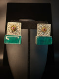 Dual tone earring with green stone