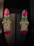 Dual tone earring with Pink stone