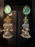 Dual tone Jhumka with Green stone