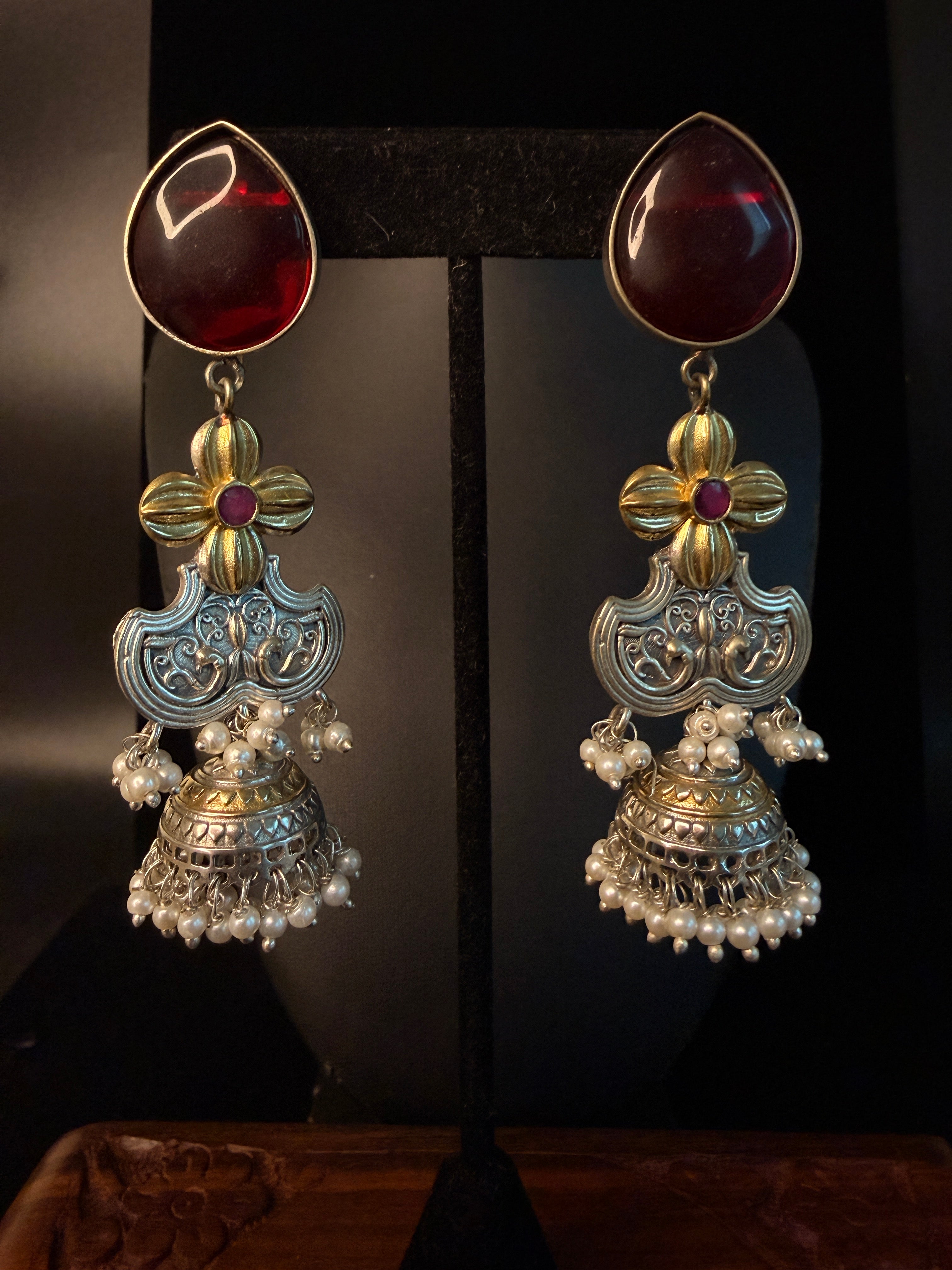 Dual tone Jhumka with Maroon stone