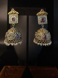 Dual tone jhumka with red stone