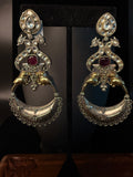 Dual tone earring with pink and white kemp stones
