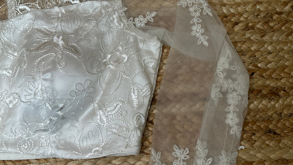 white net full sleeve blouse with stone work