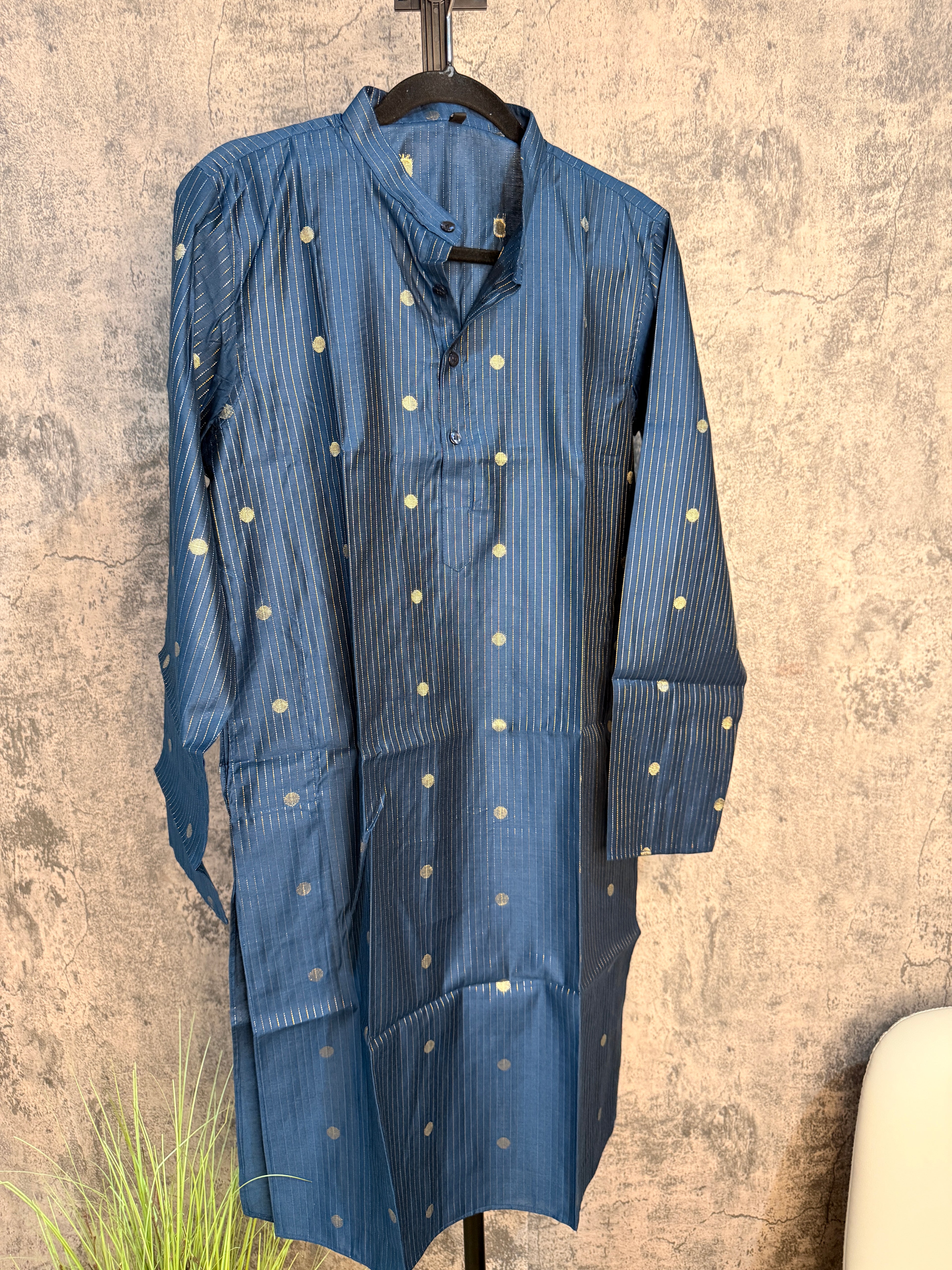 Peacock blue cotton silk long kurta